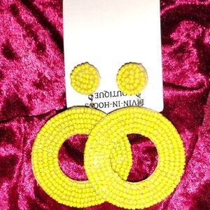 Yellow Beaded Hoop Earrings